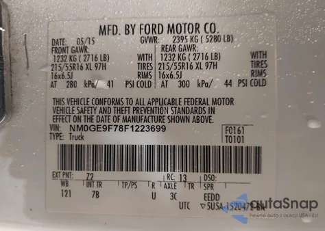 2015 Ford Transit Connect Xlt from USA, damaged, VIN NM0GE9F78F1223699